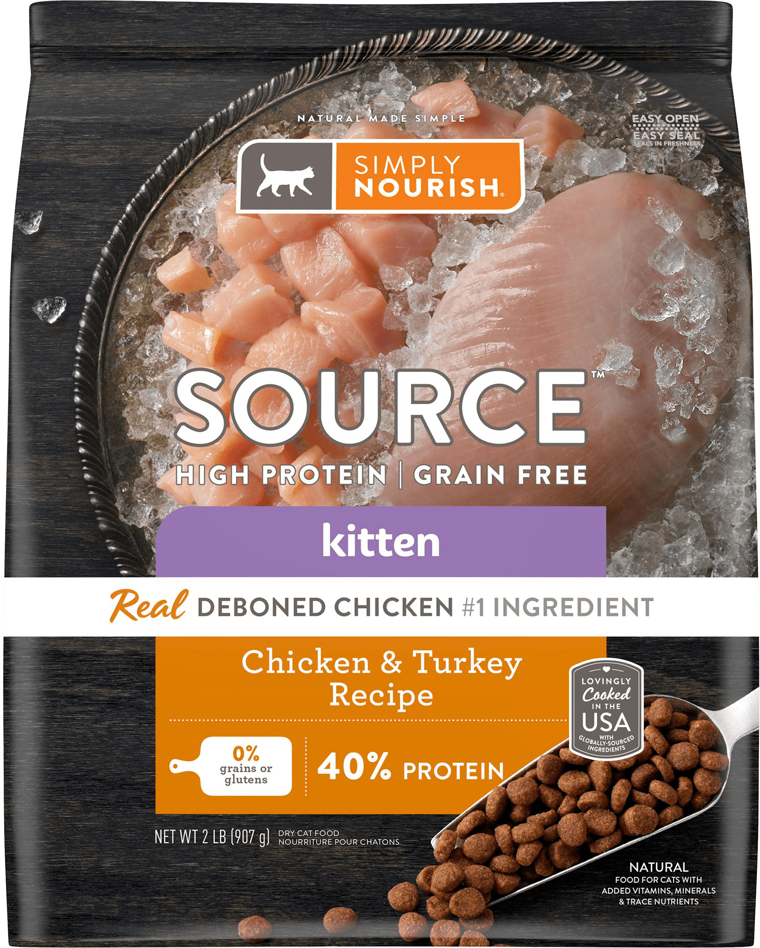 Simply Nourish Source Kitten Dry Food Natural, Grain Free, High Protein, Chicken & Turkey